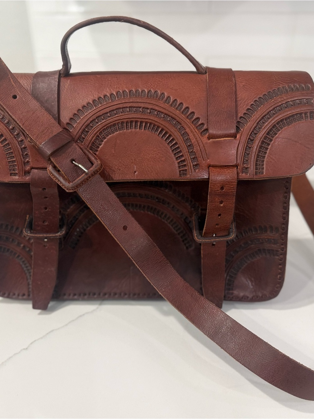 Vintage 70’s Genuine Brown Leather Messenger Bag